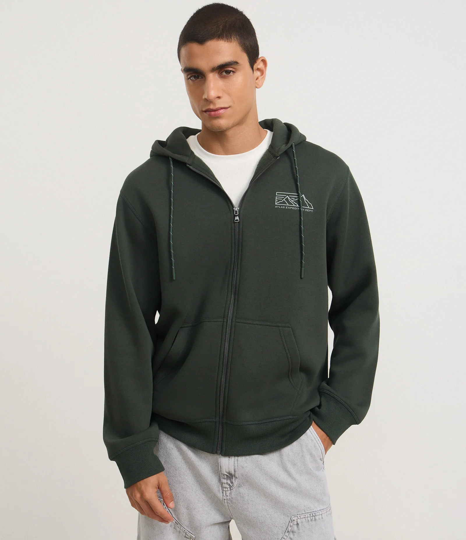 Casaco Canguru em Moletom com Capuz e Estampa de Montanha Verde 1