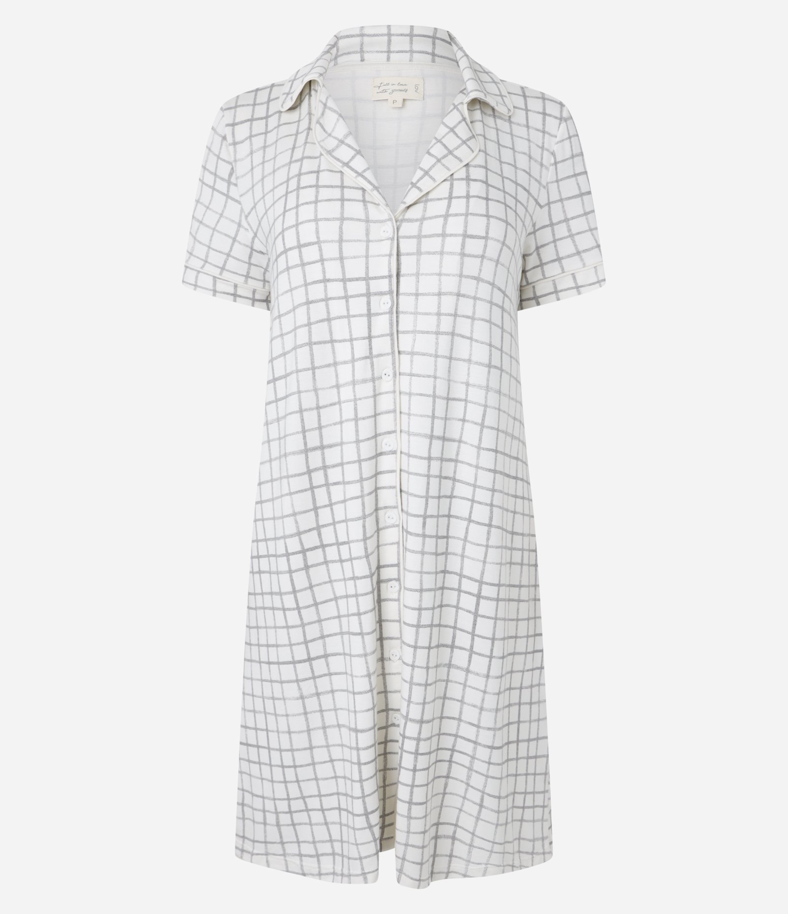 Camisola Americana em Viscose Estampa Xadrez Grid Branco 3