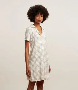 Camisola Americana em Viscose Estampa Xadrez Grid