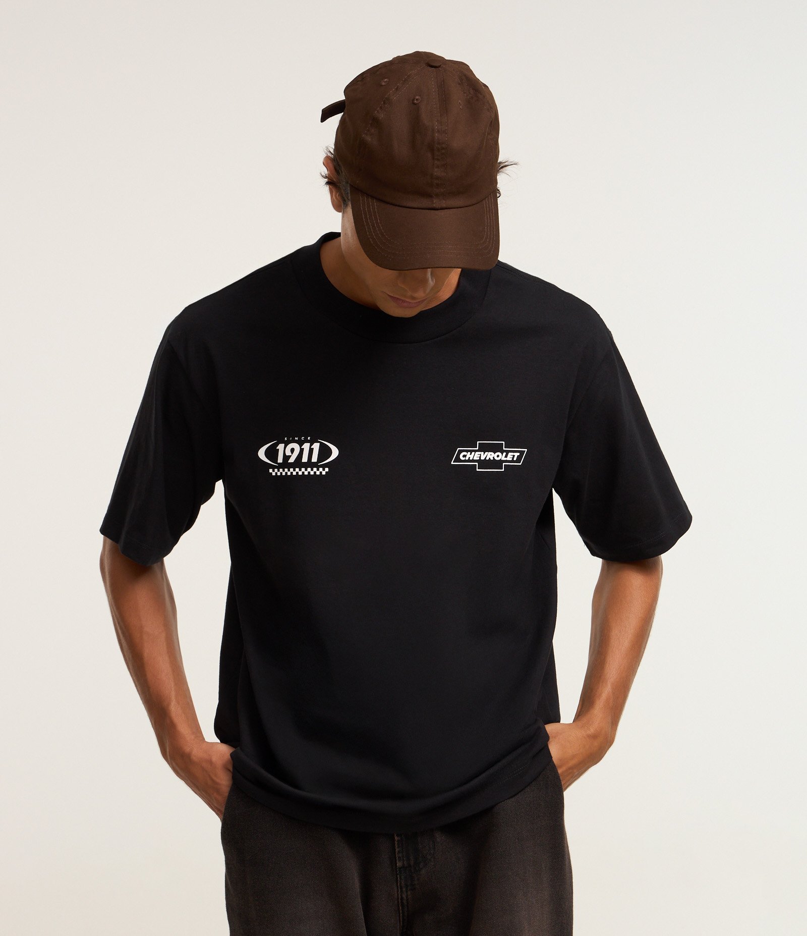 Camiseta Boxy em Malhão com Estampa Chevrolet Preto 1