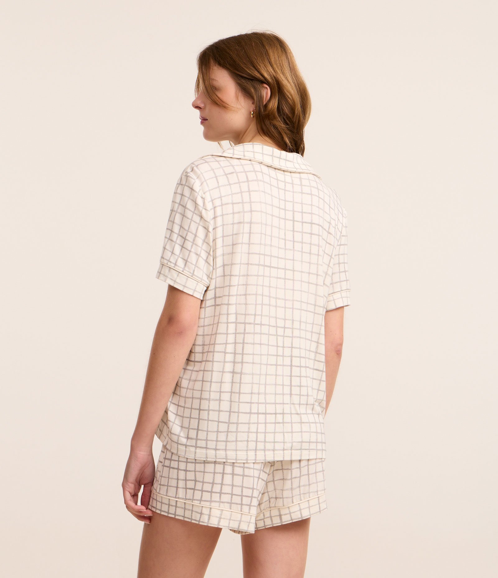 Pijama ShortDoll Americano Estampa Xadrez Grid Branco 4