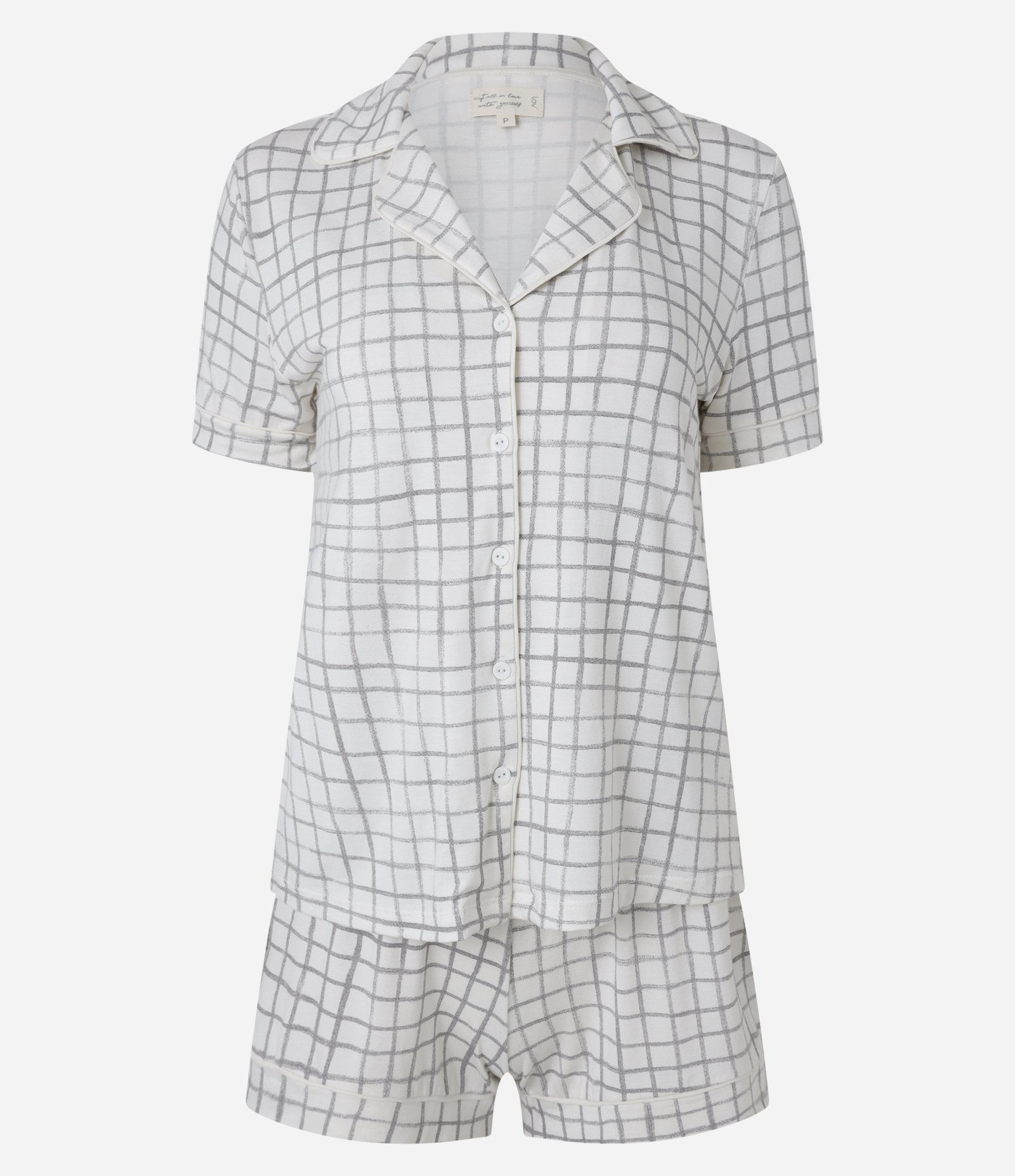 Pijama ShortDoll Americano Estampa Xadrez Grid Branco 5