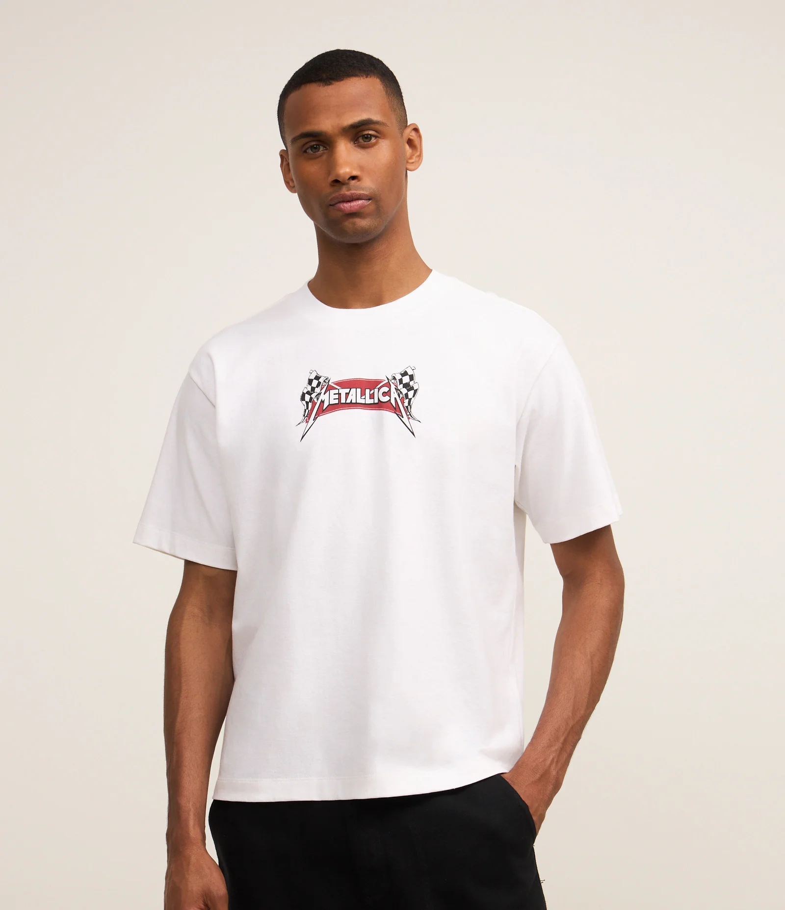 Camiseta Boxy em Algodão com Estampa Metallica Branco 1