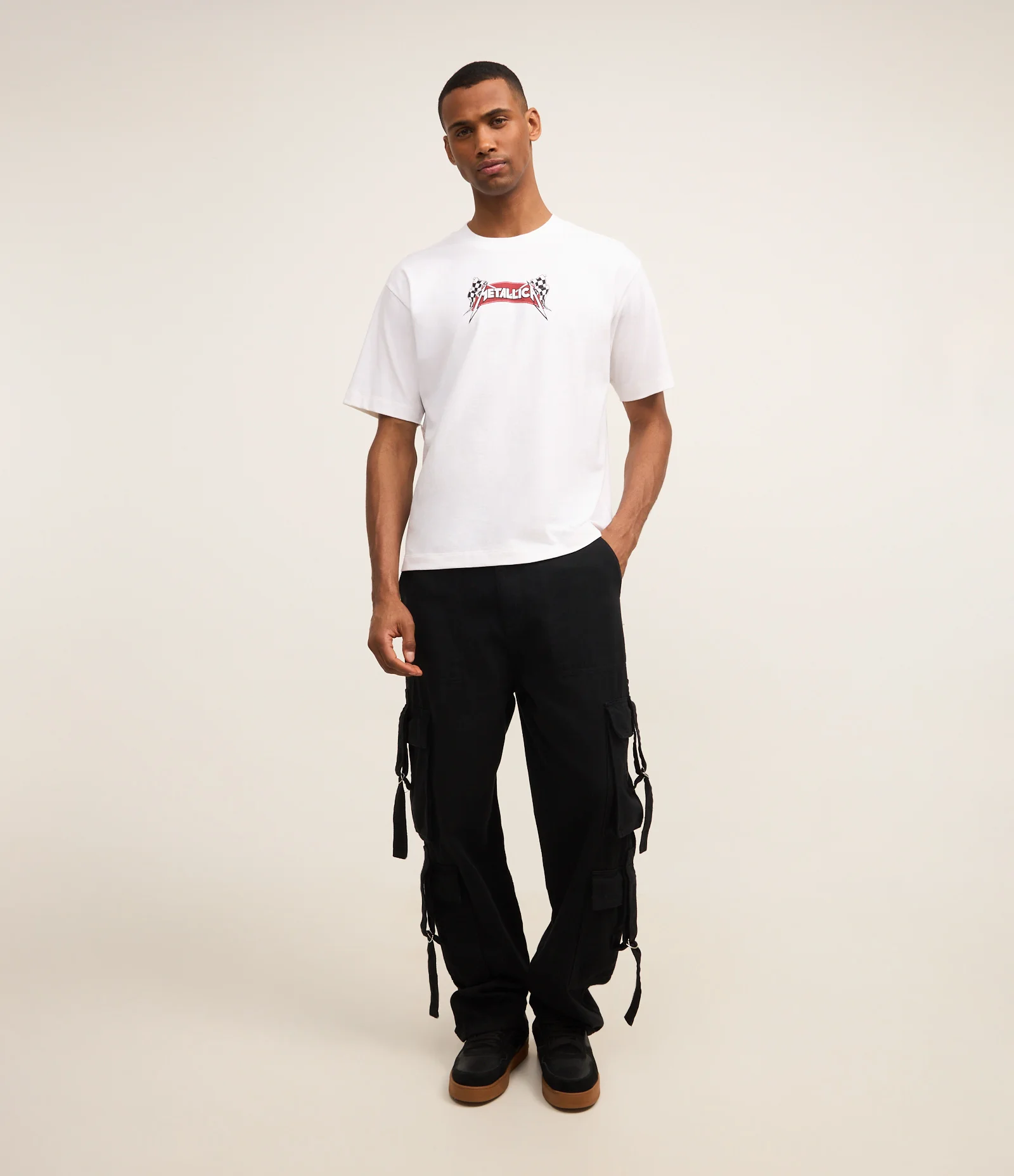 Camiseta Boxy em Algodão com Estampa Metallica Branco 2