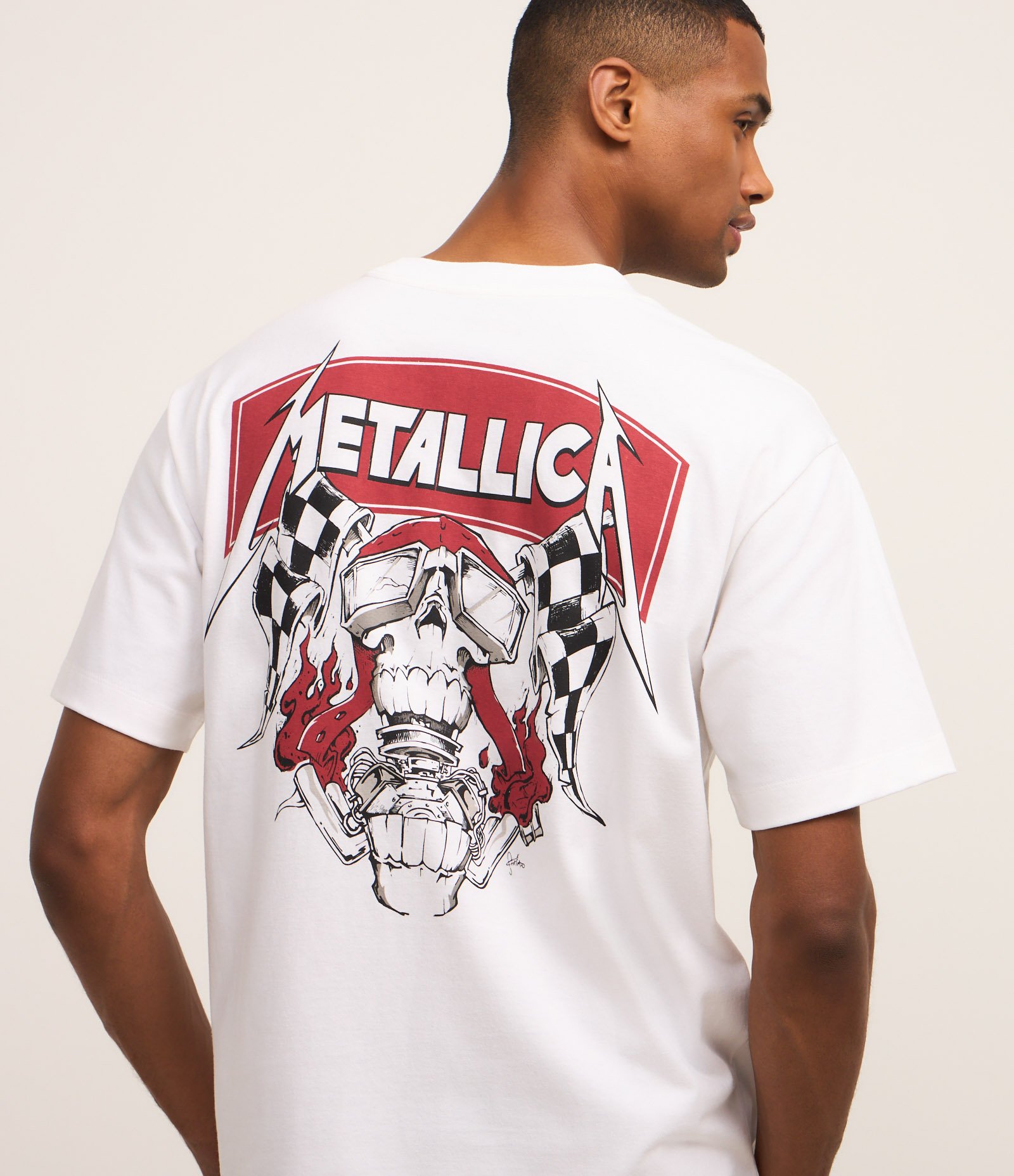 Camiseta Boxy em Algodão com Estampa Metallica Branco 3
