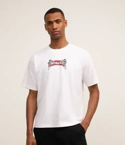 Camiseta Boxy em Algodão com Estampa Metallica
