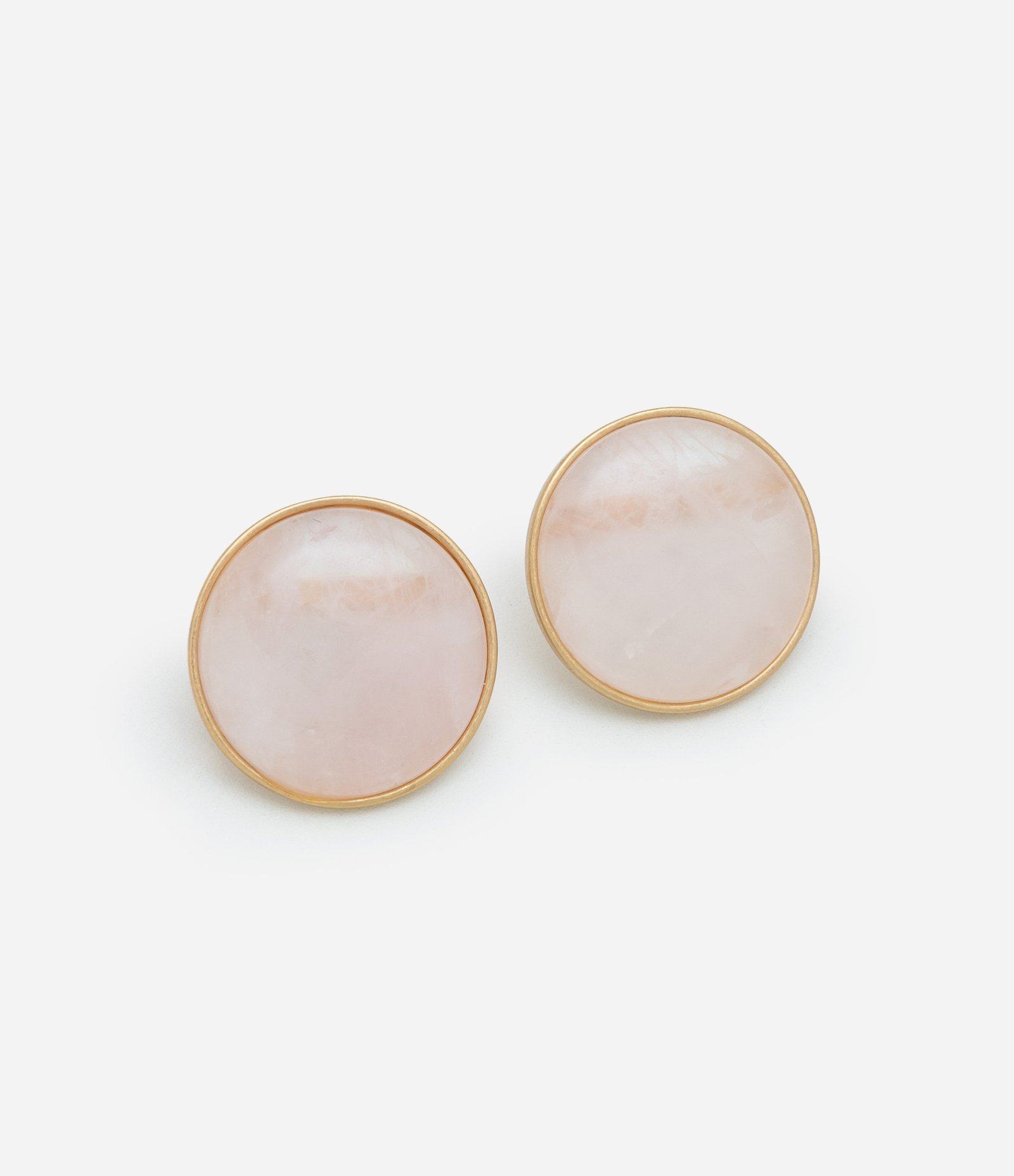 Brinco em Botão com Pedra Quartzo Rosa 1