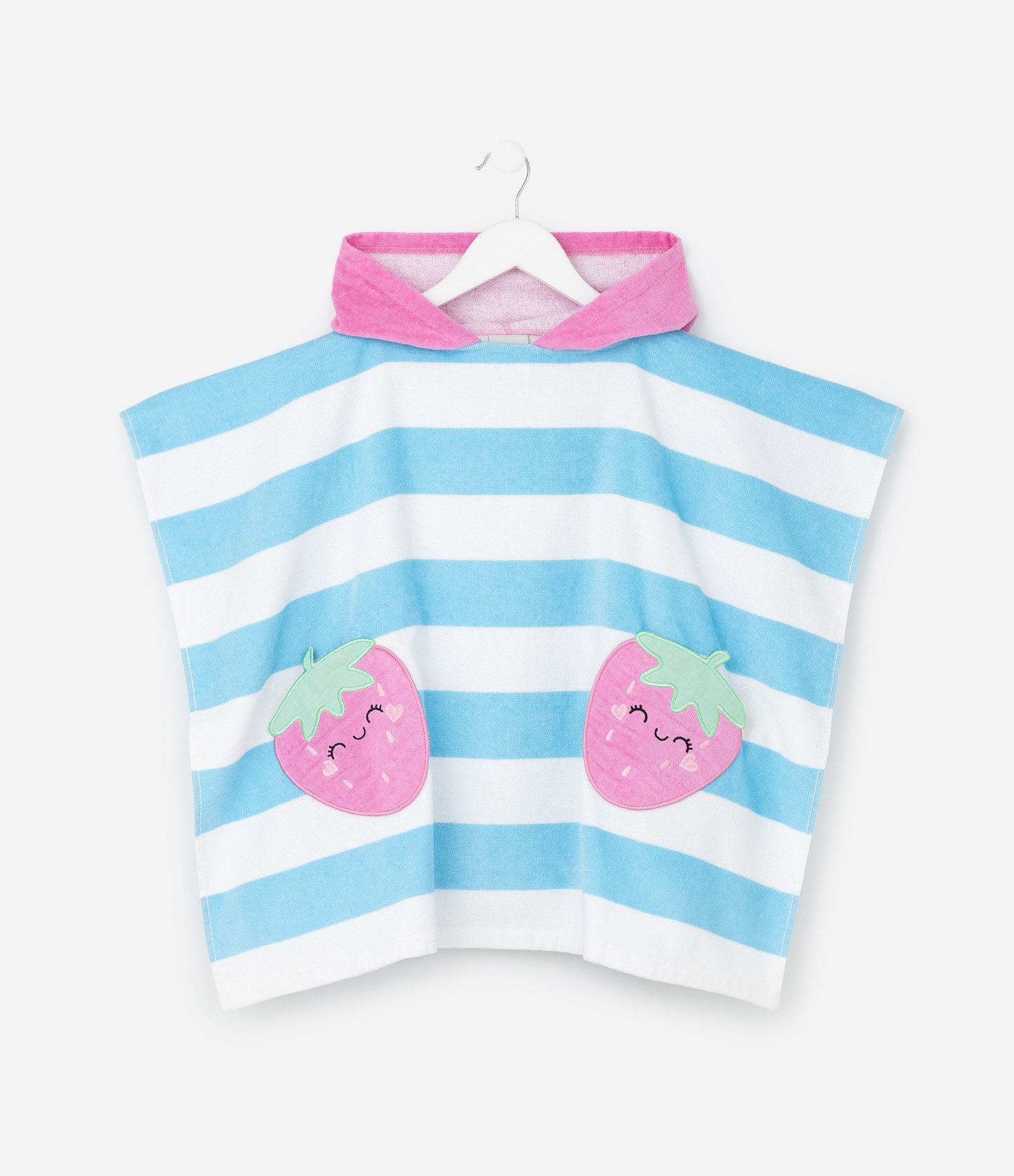 Poncho Infantil Atoalhado com Bolsos Morango - Tam Único Azul/Branco 1