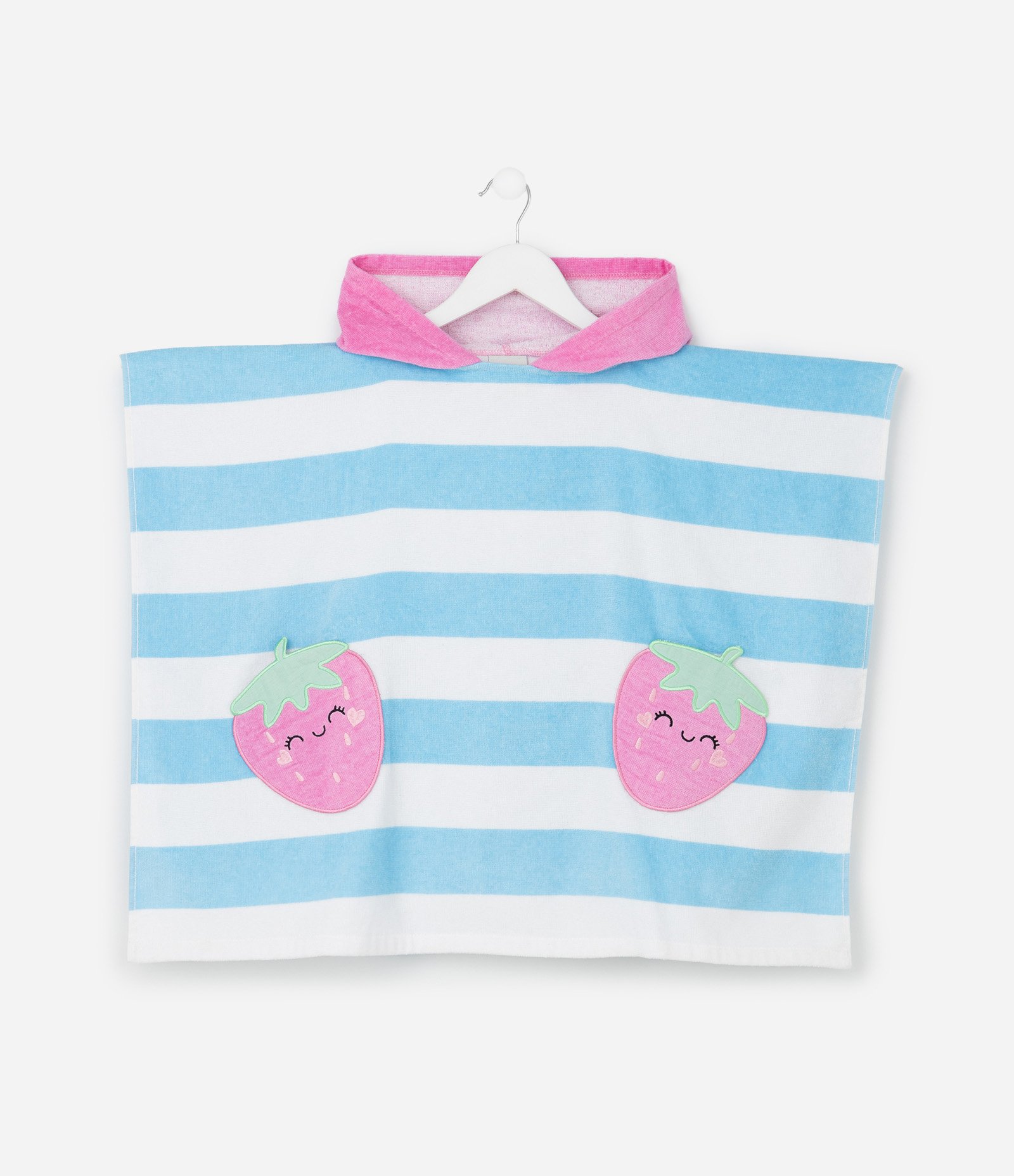 Poncho Infantil Atoalhado com Bolsos Morango - Tam Único Azul/Branco 2