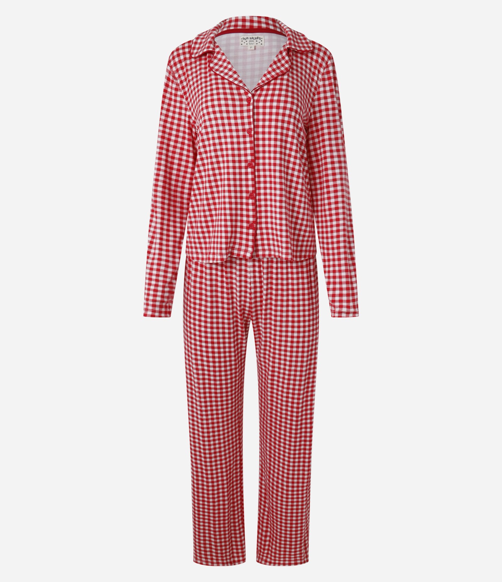 Pijama Americano Longo em Viscose Estampada Xadrez Vichy Vermelho 4