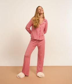 Pijama Americano Longo em Viscose Estampada Xadrez Vichy