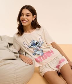 Pijama Short Doll em Viscose com Estampa Stitch