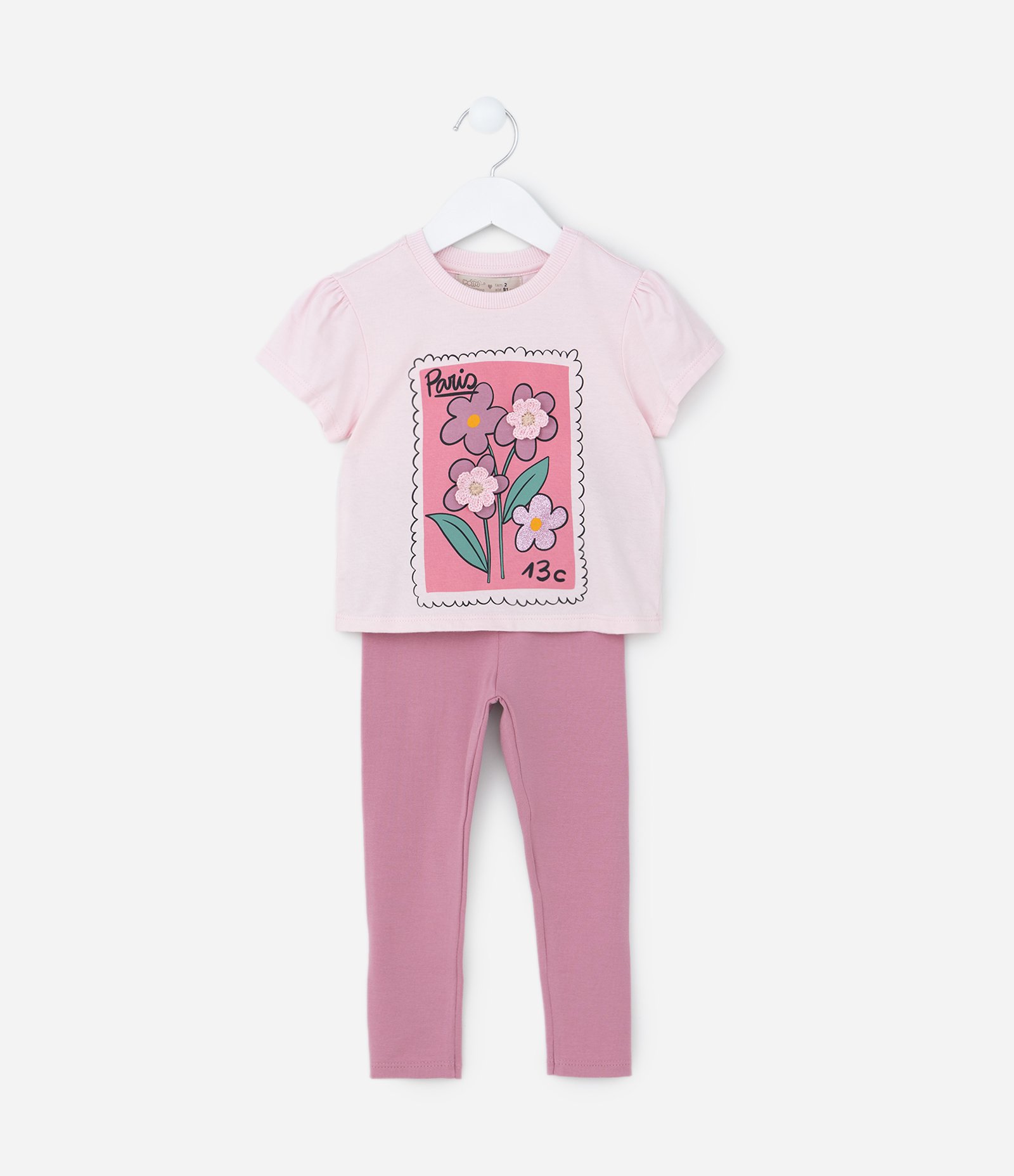 Conjunto Infantil com Bordado de Florzinhas - Tam 1 a 6 Anos Rosa 1