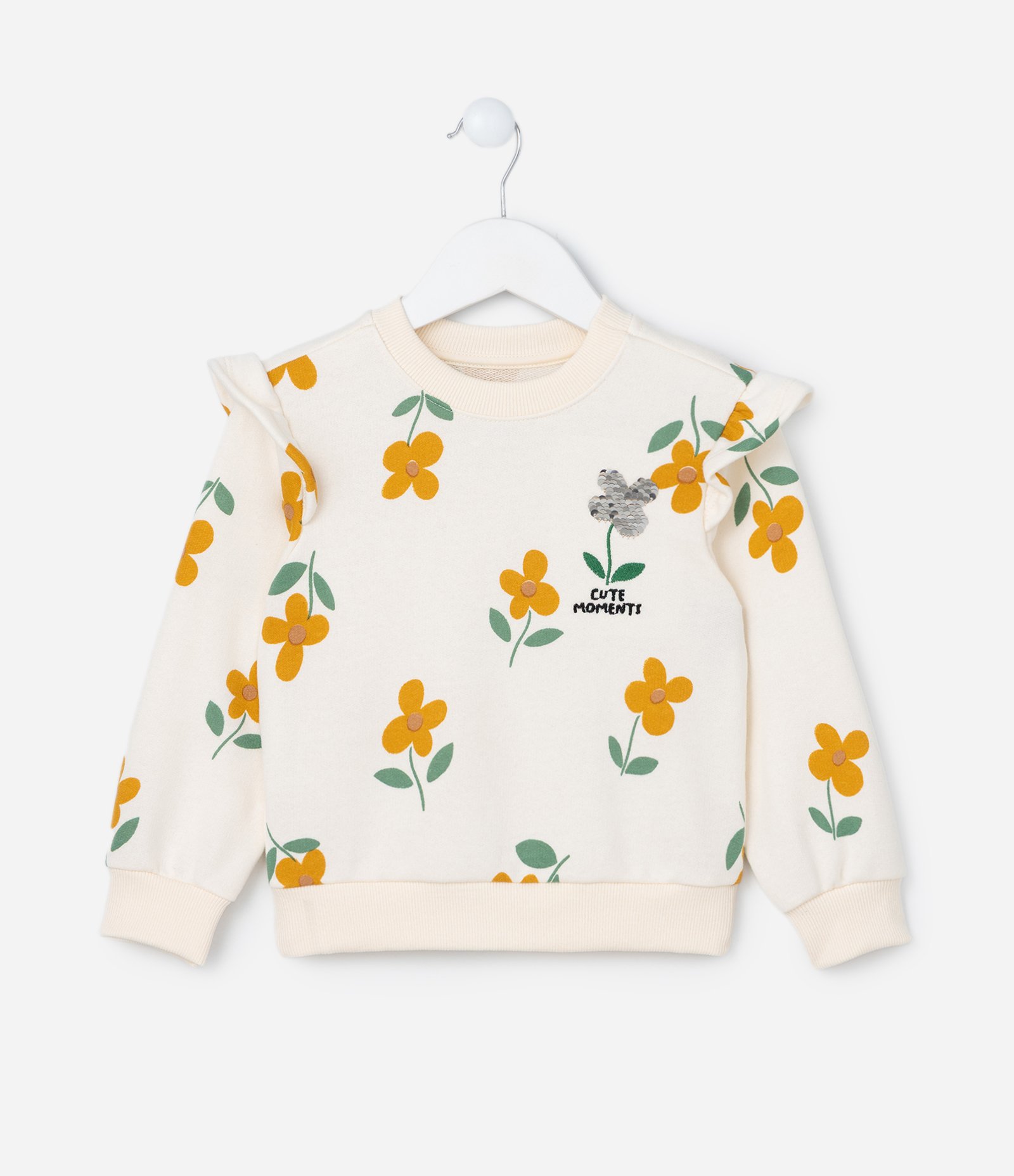 Conjunto Infantil Canelado com Estampa Florzinhas - Tam 1 a 6 Anos Bege 2