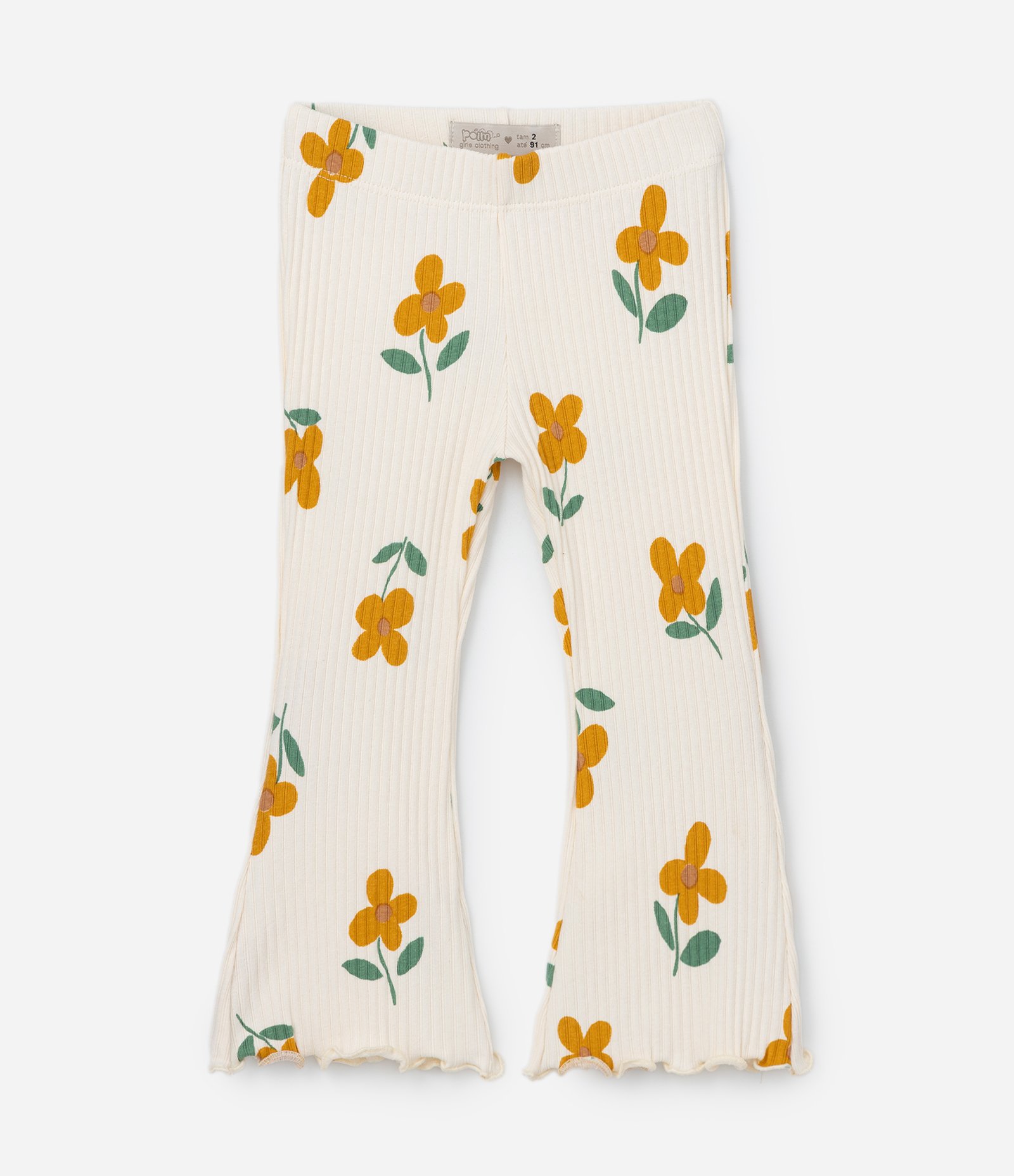 Conjunto Infantil Canelado com Estampa Florzinhas - Tam 1 a 6 Anos Bege 5