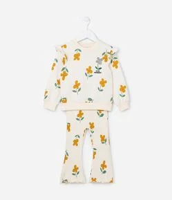 Conjunto Infantil Canelado com Estampa Florzinhas - Tam 1 a 6 Anos