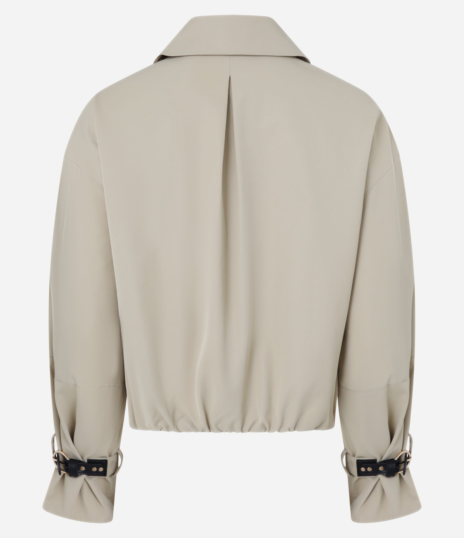 Jaqueta Bomber Cropped em Gabardine com Fivela no Punho Bege 7