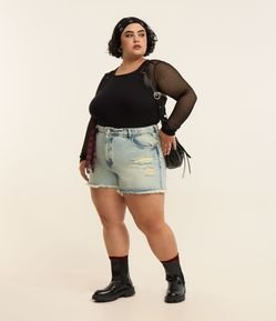 Short Boyfriend Jeans com Puído e Lencinho Curve & Plus Size