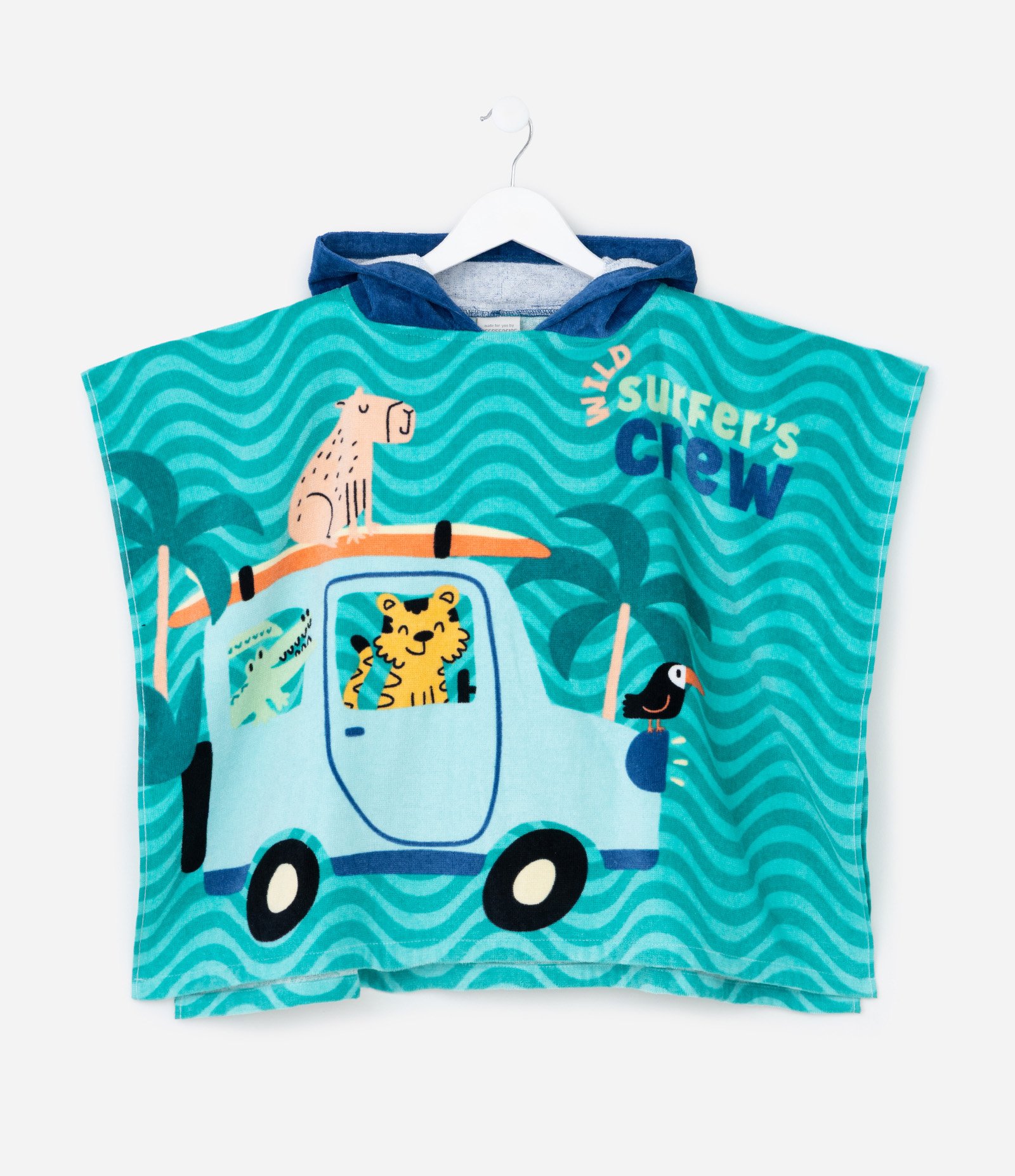Poncho Infantil Atoalhado com Capuz e Estampa de Animais  - Tam U Verde 1