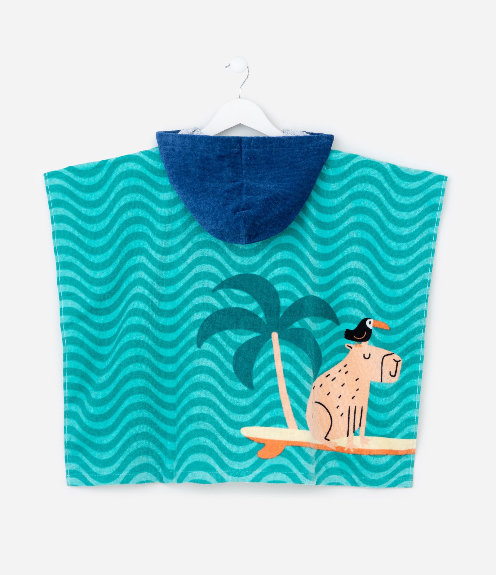 Poncho Infantil Atoalhado com Capuz e Estampa de Animais  - Tam U Verde 2