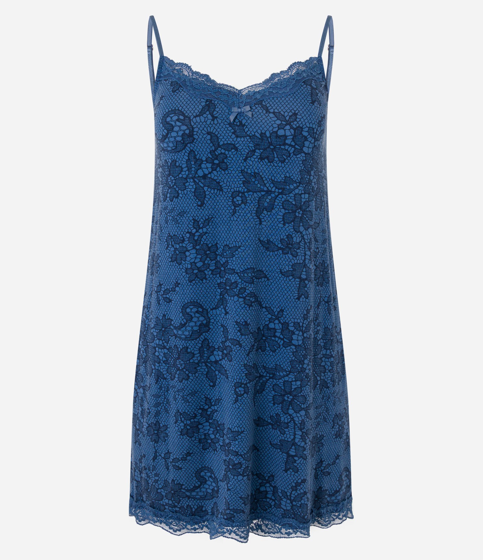 Camisola em Viscose com Elastano Alça Fina e Renda Floral Azul 4