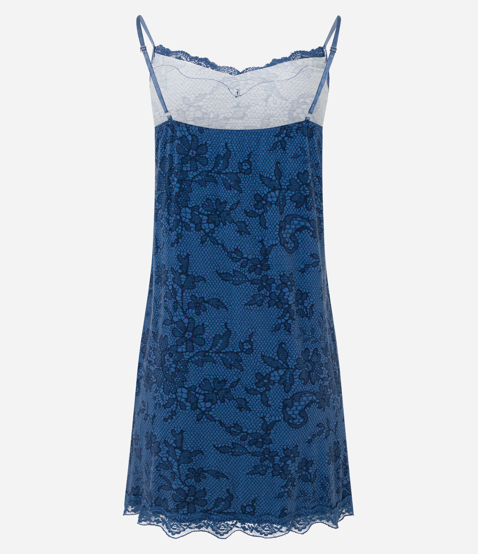 Camisola em Viscose com Elastano Alça Fina e Renda Floral Azul 6