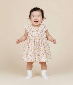 Vestido Infantil com Babados e Estampa Floral - Tam 0 a 18 meses