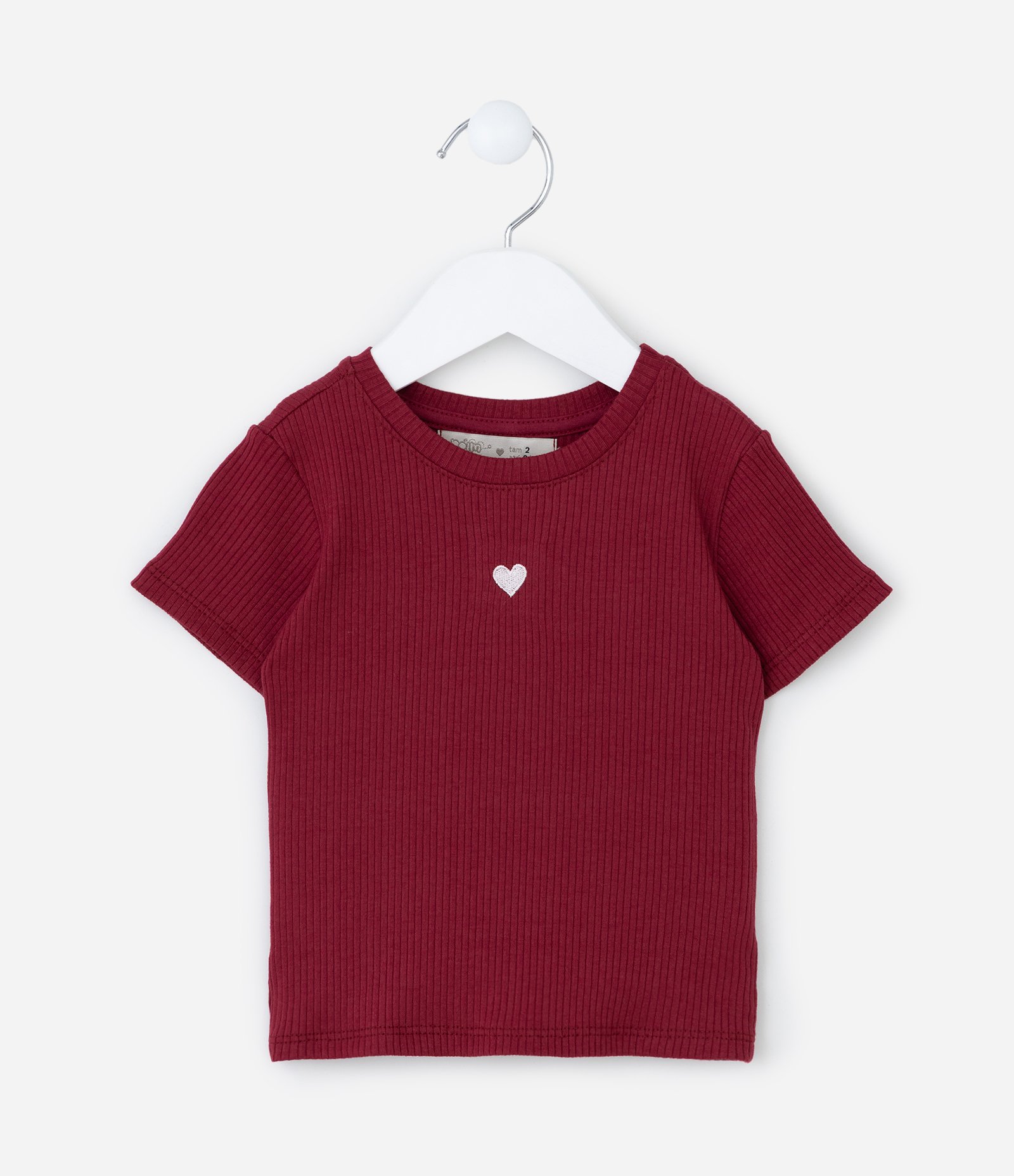 Blusa Infantil Canelada com Bordado Coração - Tam 1 a 6 Anos Vermelho 1