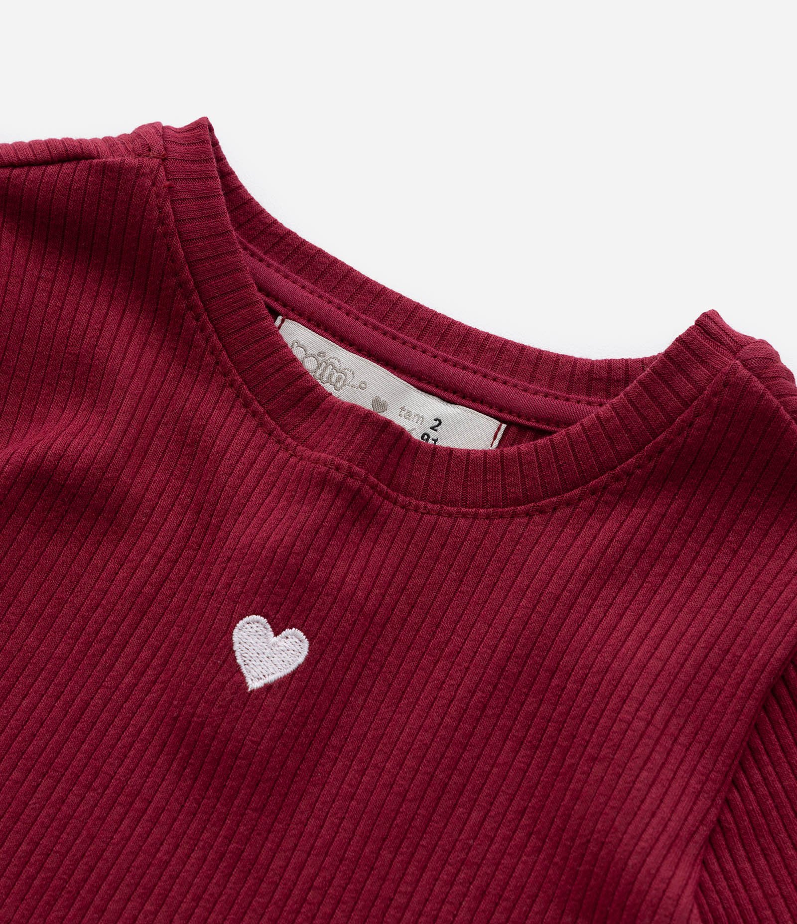 Blusa Infantil Canelada com Bordado Coração - Tam 1 a 6 Anos Vermelho 3