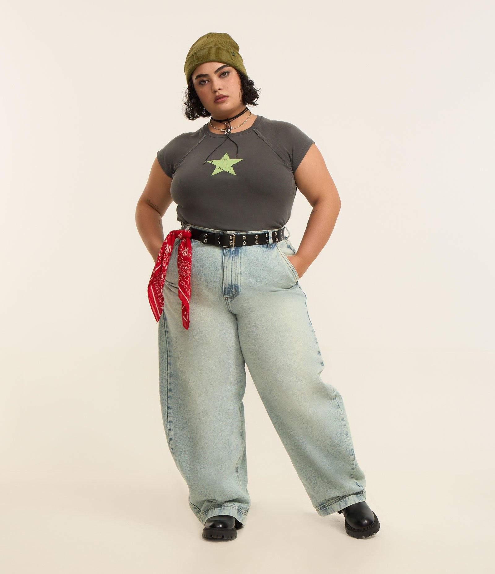 Calça Barrel em Jeans Dirty Curve & Plus Size Azul 1