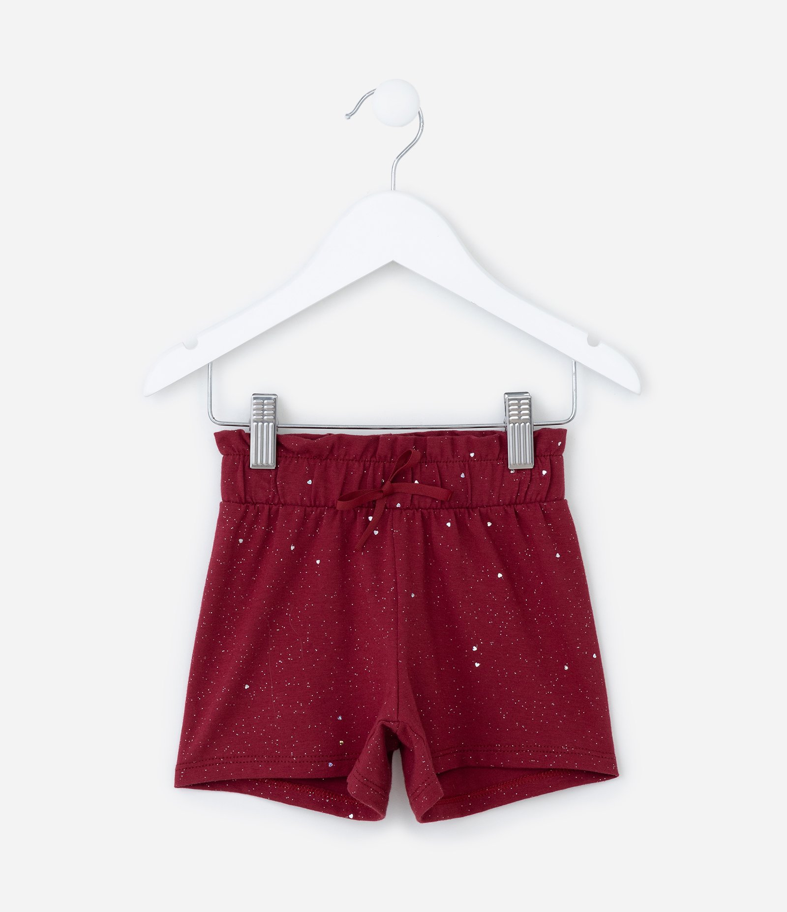 Short Clochard Infantil em Algodão com Brilhinhos - Tam 1 a 5 anos Vermelho Bordô 1