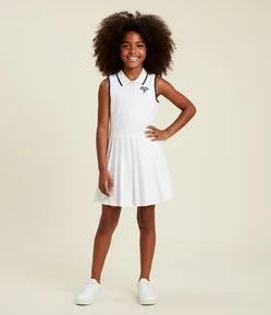 Vestido Infantil Texturizado com Gola Polo - Tam 5 a 14 Anos
