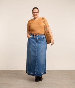 Saia Longa Jeans com Barra Desfeita Curve & Plus Size