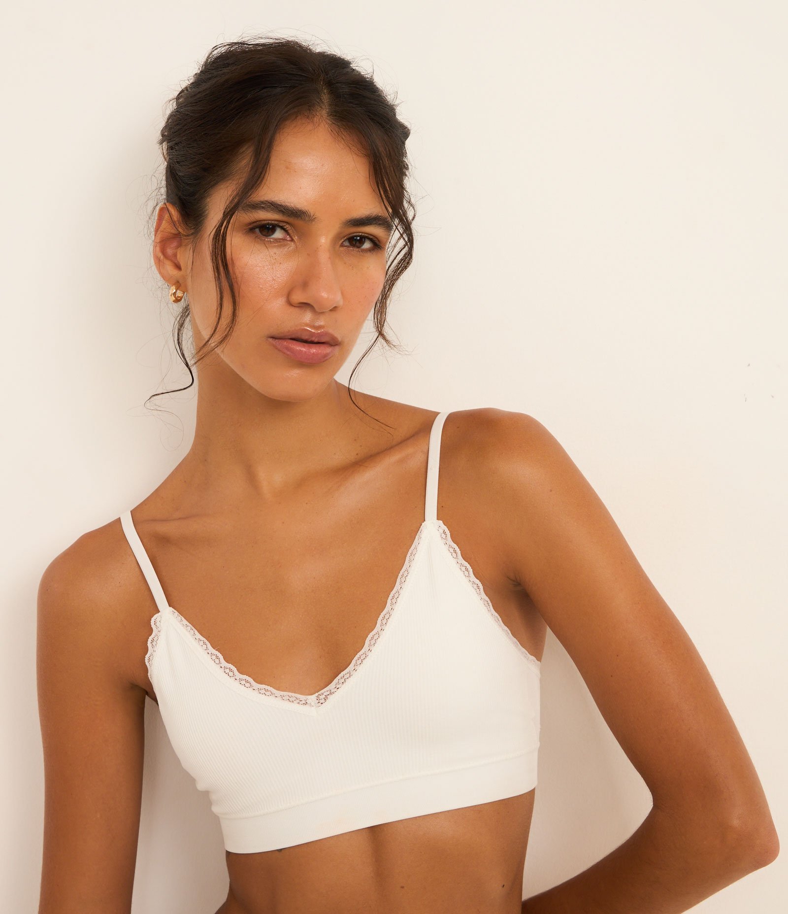 Kit 02 Sutiãs Top Triângulo Seamless com Detalhe de Rendinha Verde/Branca 6