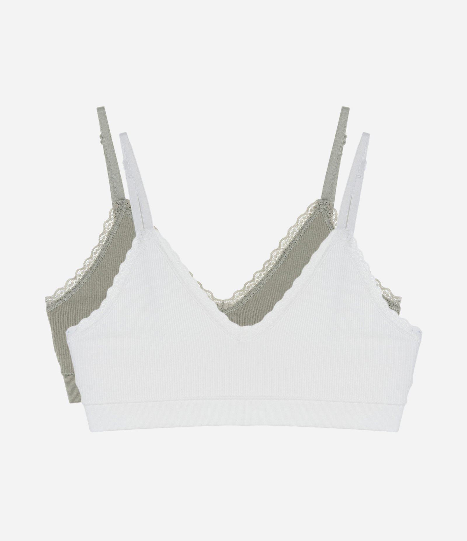Kit 02 Sutiãs Top Triângulo Seamless com Detalhe de Rendinha Verde/Branca 1