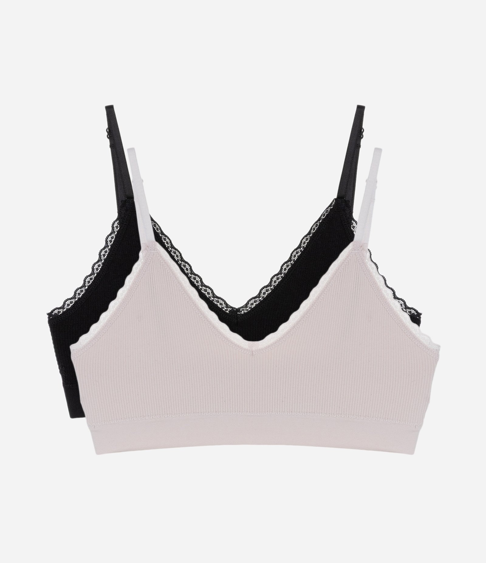 Kit 02 Sutiãs Top Triângulo Seamless com Detalhe de Rendinha Preto/Bege 1