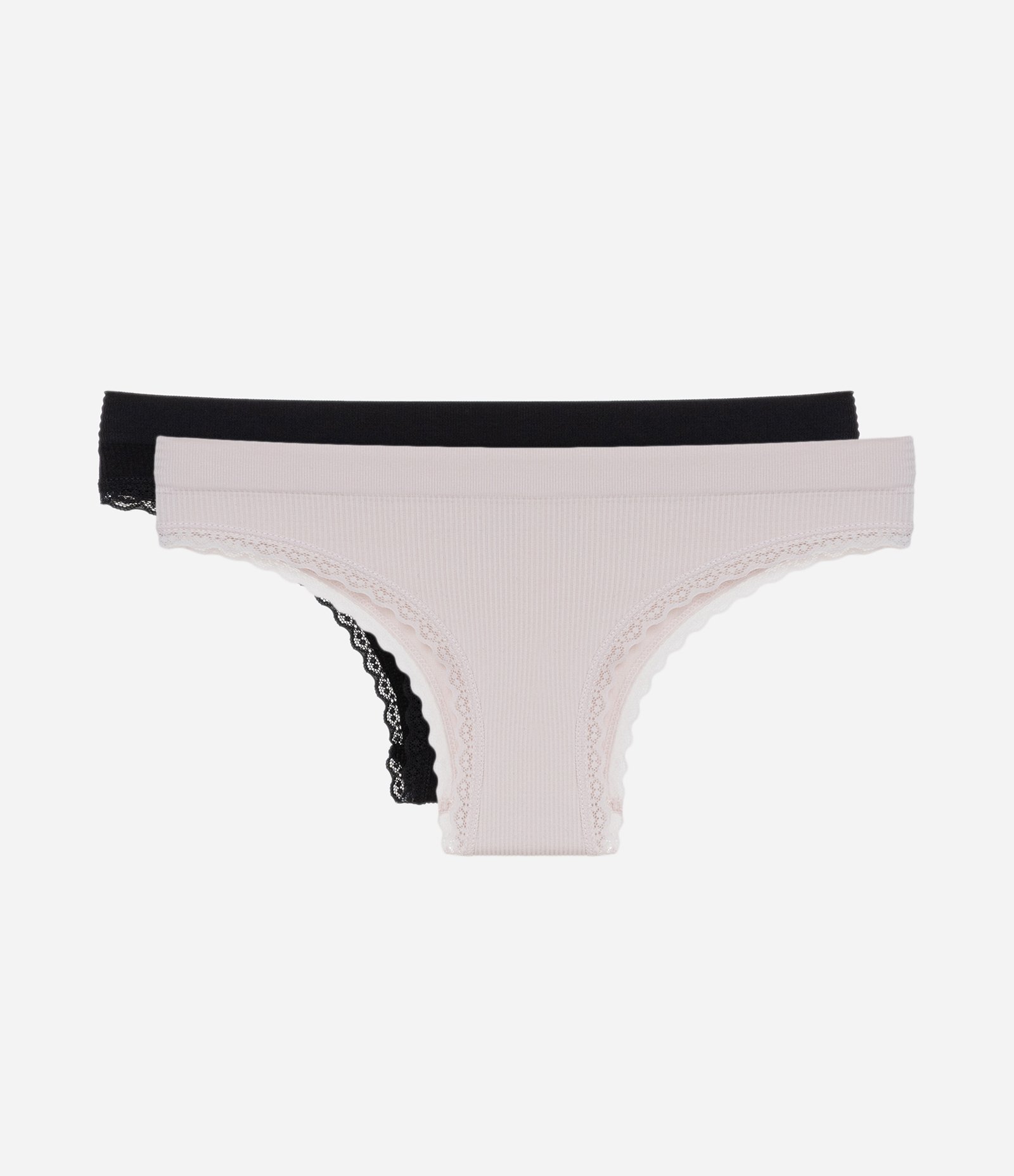 Kit 02 Calcinhas Biquíni Fio Seamless com Detalhe de Rendinha Preto/Bege 1