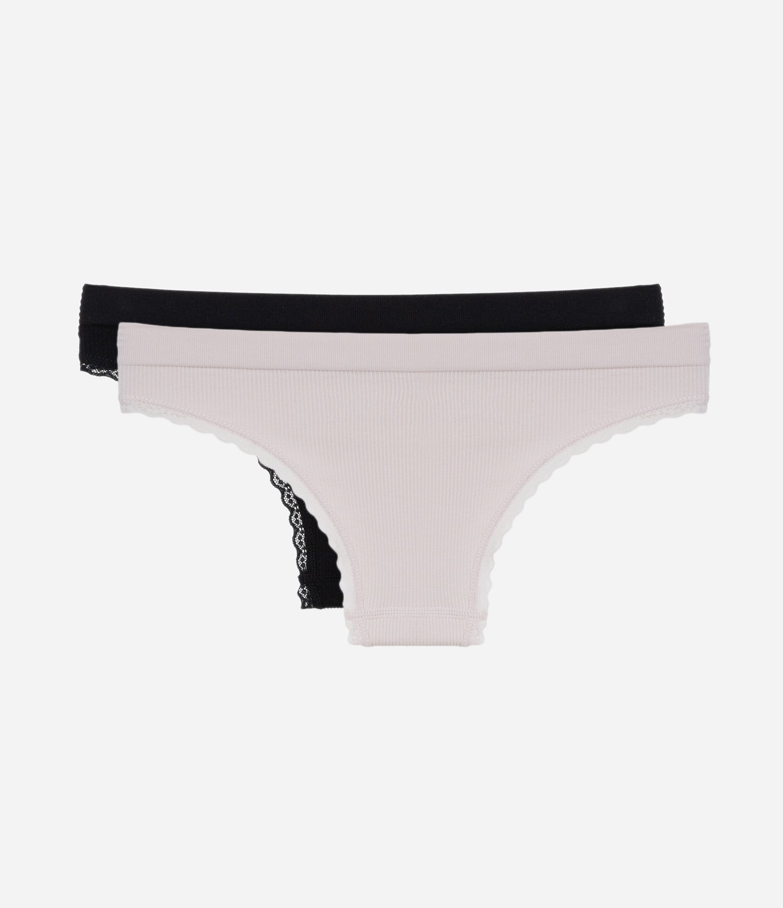 Kit 02 Calcinhas Biquíni Fio Seamless com Detalhe de Rendinha Preto/Bege 2