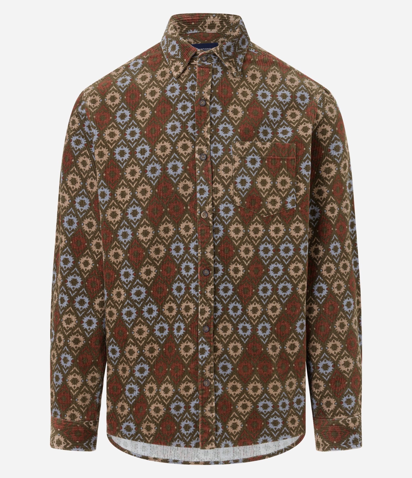 Camisa em Algodão Veludo com Estampa Geométrica Marrom 5