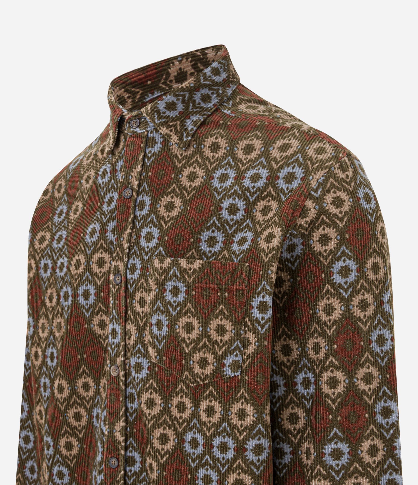 Camisa em Algodão Veludo com Estampa Geométrica Marrom 6