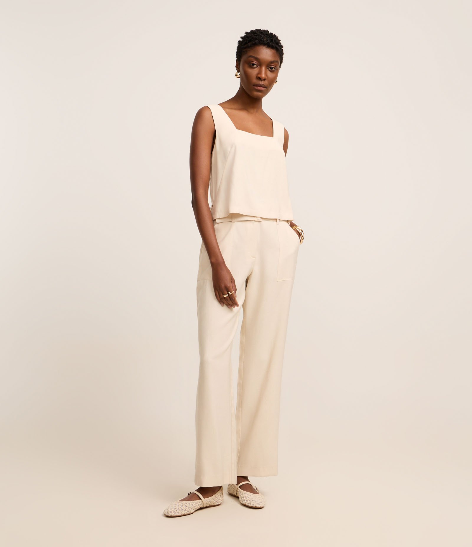 Blusa em Viscose com Decote Quadrado Off White 2