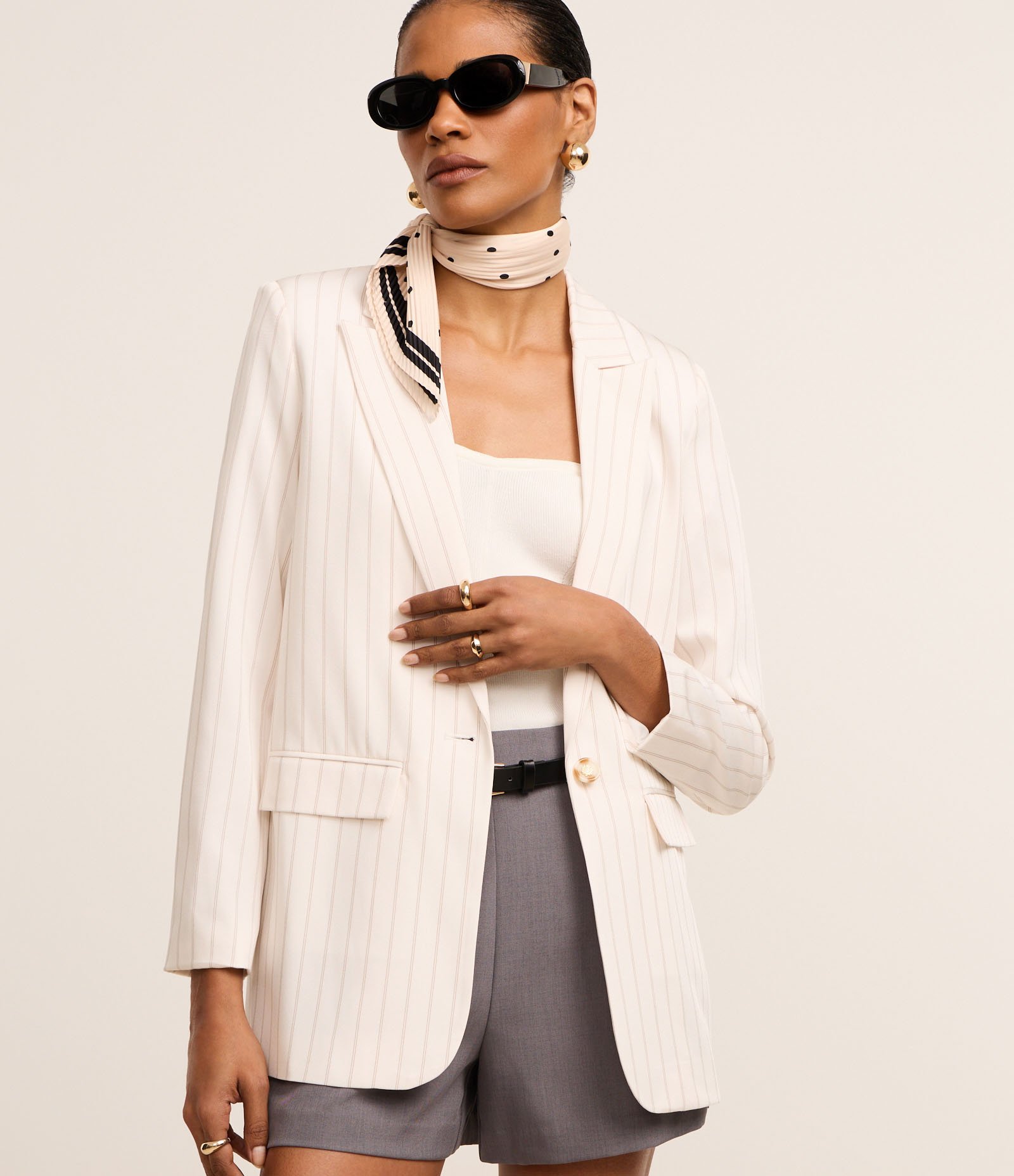 Blazer Oversized Alfaiatado com Lapelas e Listras Off White 5