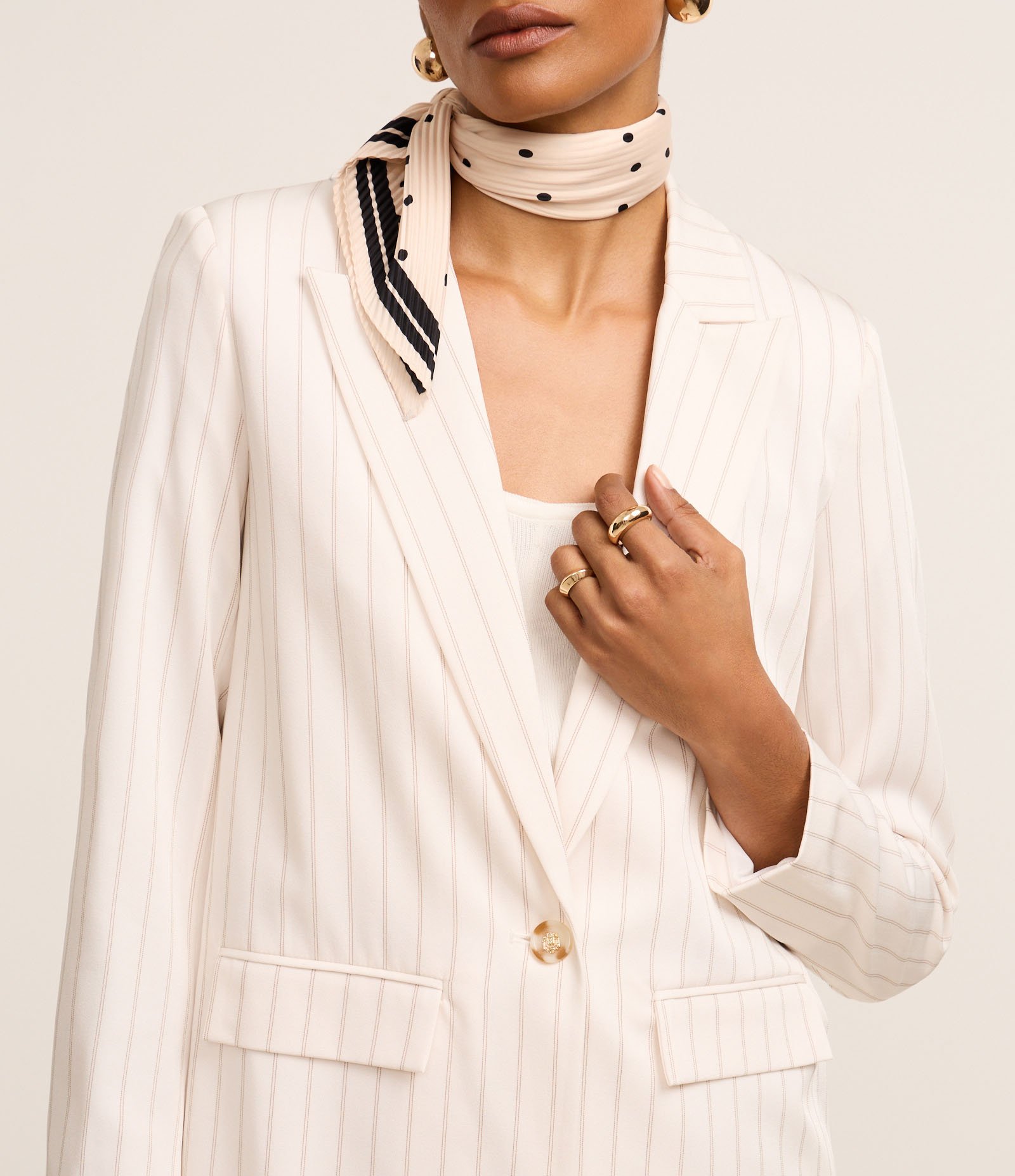 Blazer Oversized Alfaiatado com Lapelas e Listras Off White 8