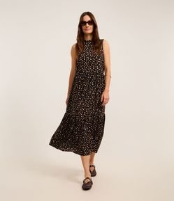 Vestido  Evasê Longo em Viscose com Estampa Floral Liberty