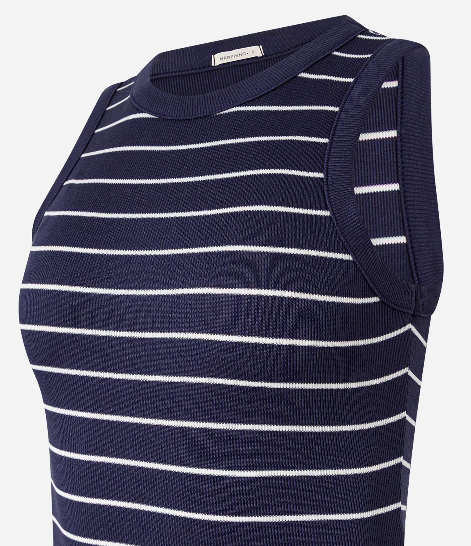 Vestido Balonê Midi Listrado em Ribana e Tricoline Azul Marinho 6