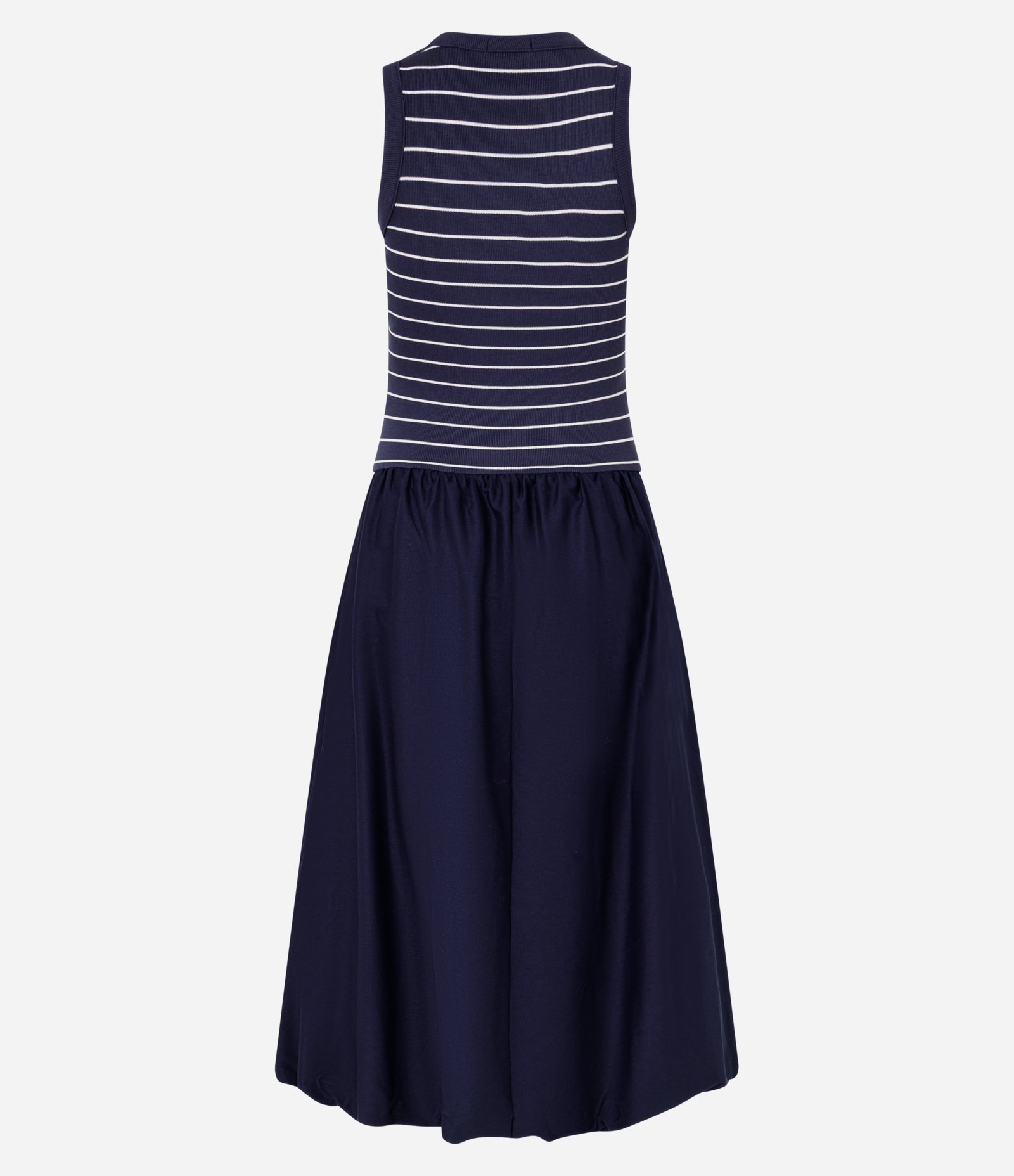 Vestido Balonê Midi Listrado em Ribana e Tricoline Azul Marinho 7