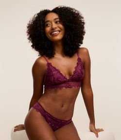 Calcinha Biquíni Fio Duplo em Renda Floral Rústica