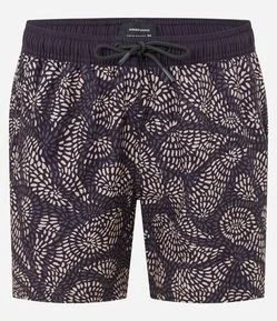 Bermuda de Banho em Microfibra com Estampa Floral  Abstrata