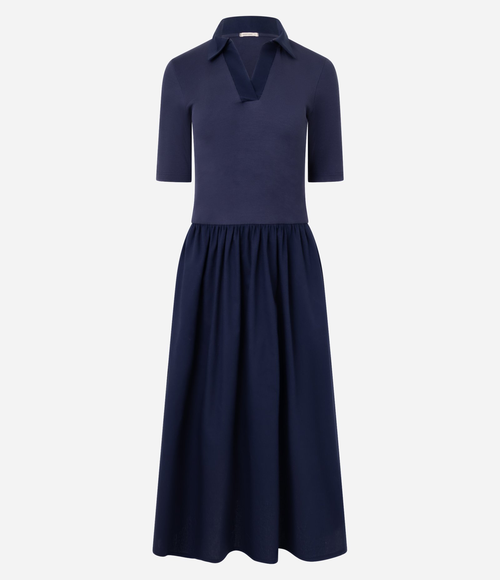 Vestido Godê Midi em Ribana e Tricolne com Gola Polo Azul 5