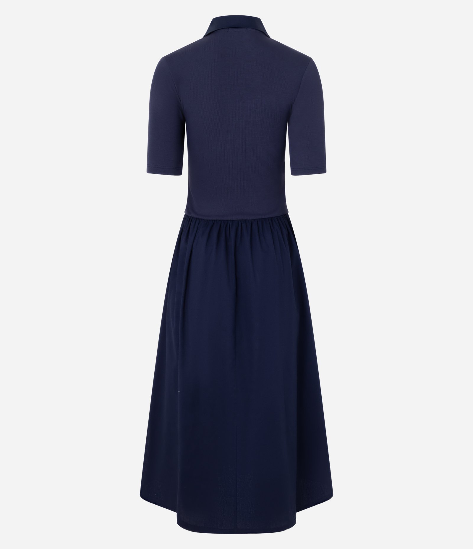 Vestido Godê Midi em Ribana e Tricolne com Gola Polo Azul 7